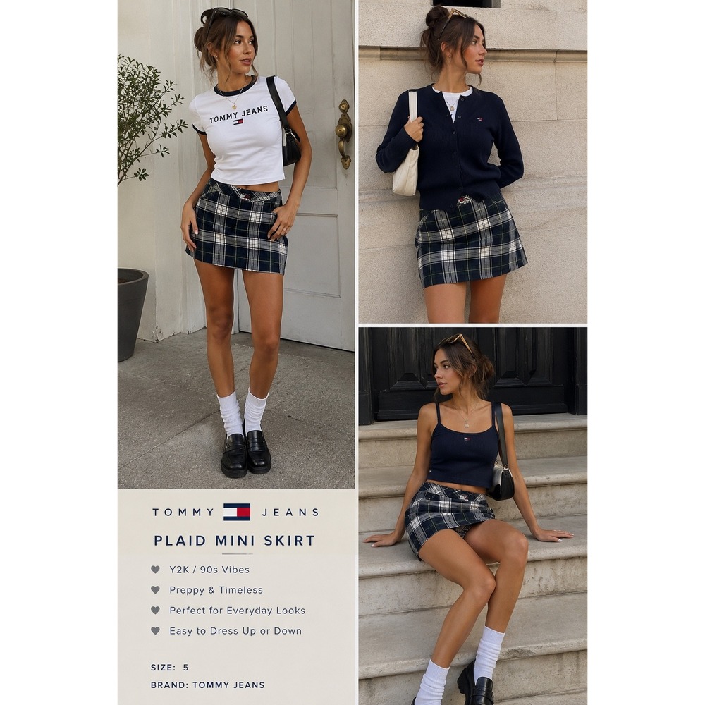 Tommy Jeans Plaid‎ Mini Skirt Tartan 90s Preppy Schoolgirl Y2K academia Sz 5